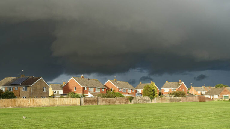 a residential area in stormy weather