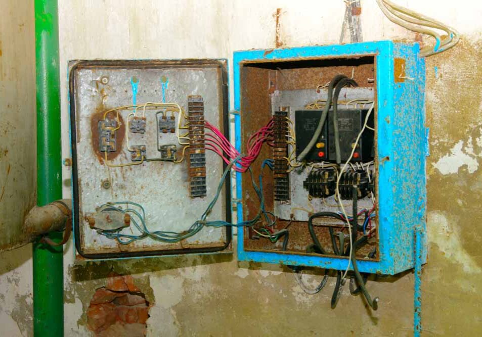 an old and dilapidated electrical panel an old and dilapidated electrical panel