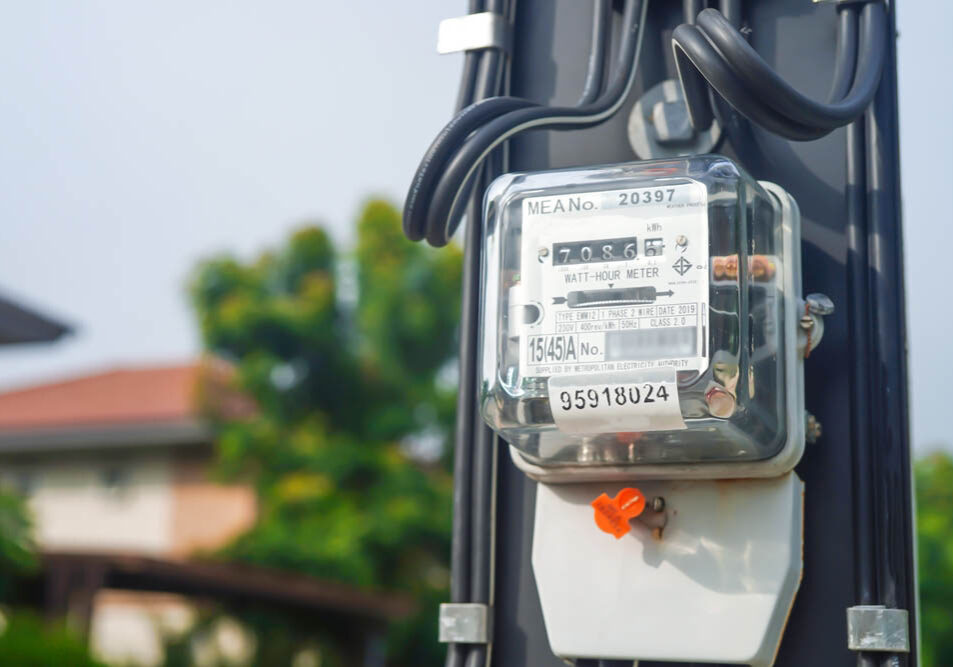 Electric measuring power meter for energy cost at home and office.