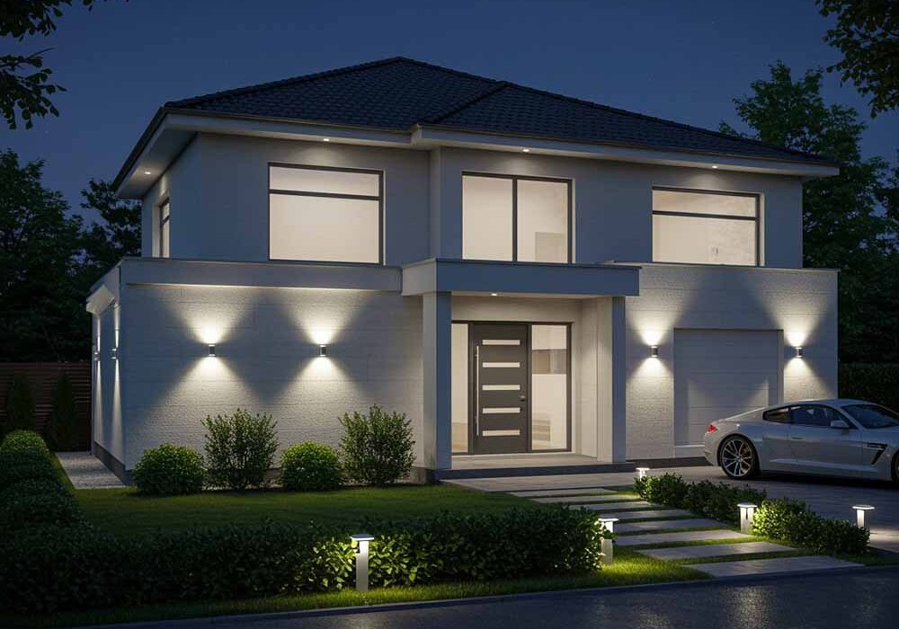 home exterior decked with LED lighting