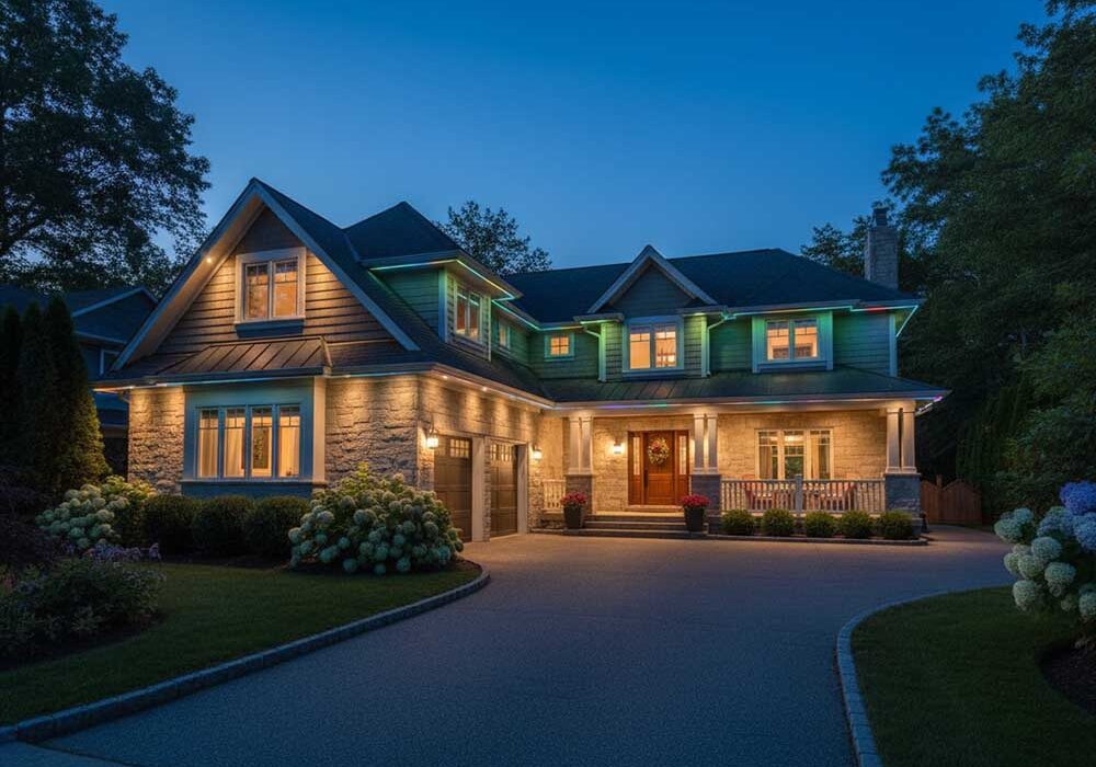 home exterior with LED lighting