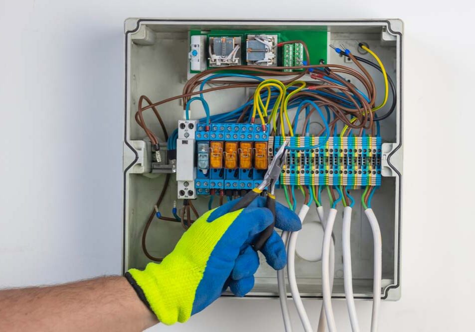 E I Electrical Inc. technician installing a new electrical panel E I Electrical Inc. technician installing a new electrical panel