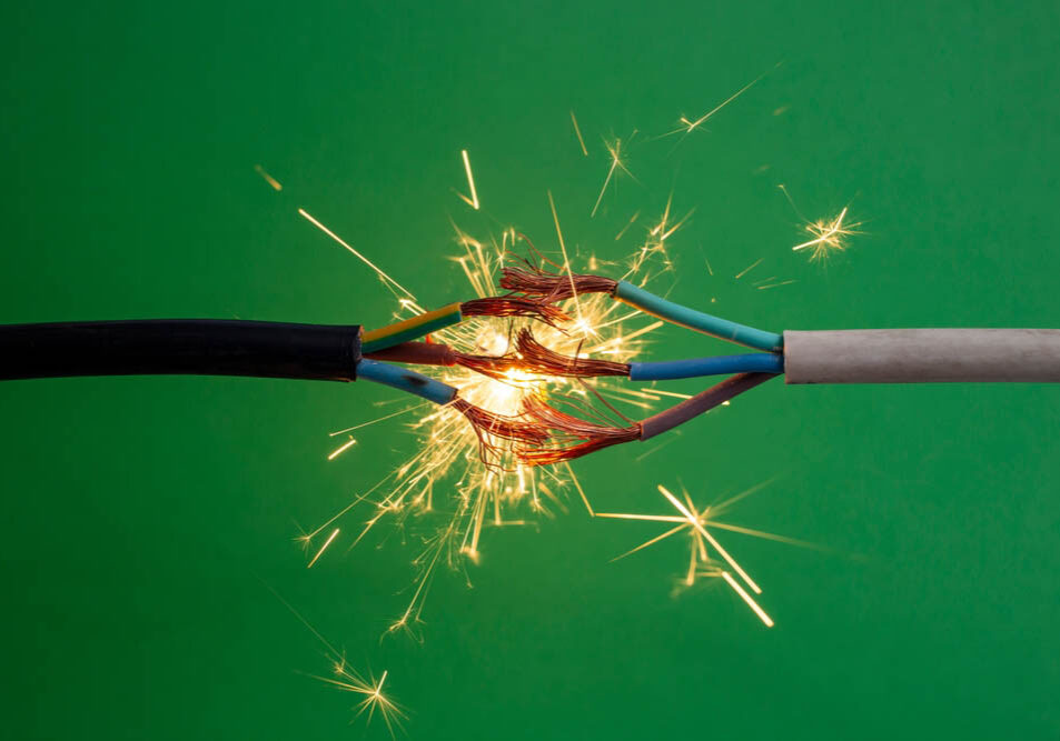 sparks flying off exposed (outdoor) electrical wiring